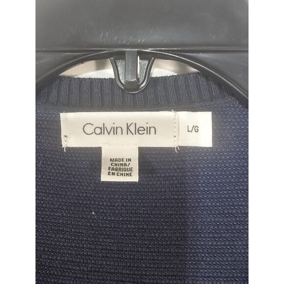 Calvin Klein Sweater Men's L Navy Blue Striped Round Neck Pullover - Picture 4 of 6